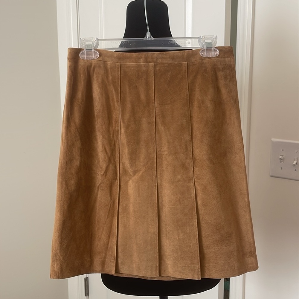 LOFT Vintage 90's 100% Genuine Leather Suede Pleated Academia Skirt Size 2